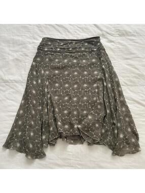 Silk Taupe Floral Handkerchief Hem Skirt Asymmetrical Poetcore Whimsigoth Style